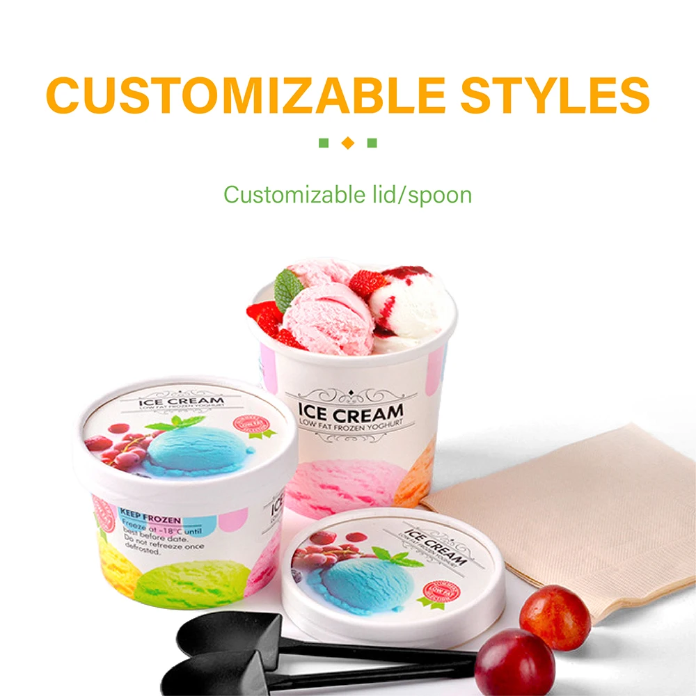 ZJPACK Disposable ice cream cups with lids 16 oz paper frozen dessert ice cream container cup with lid ice cream packaging