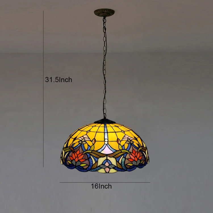 LongHuiJing Tiffany Pendant Lighting Fixtures Hanging Lamp Handmade Stained Glass Light W16 Baroque Ceiling Lights