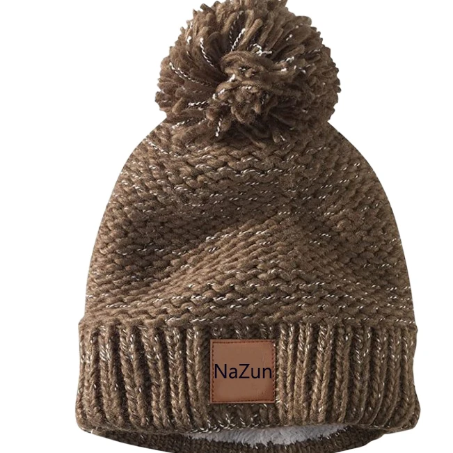 2022 New Style Winter Warm Knit Beanie Hats Custom Mother Boys Girls Pom Pom Wool Beanie Caps