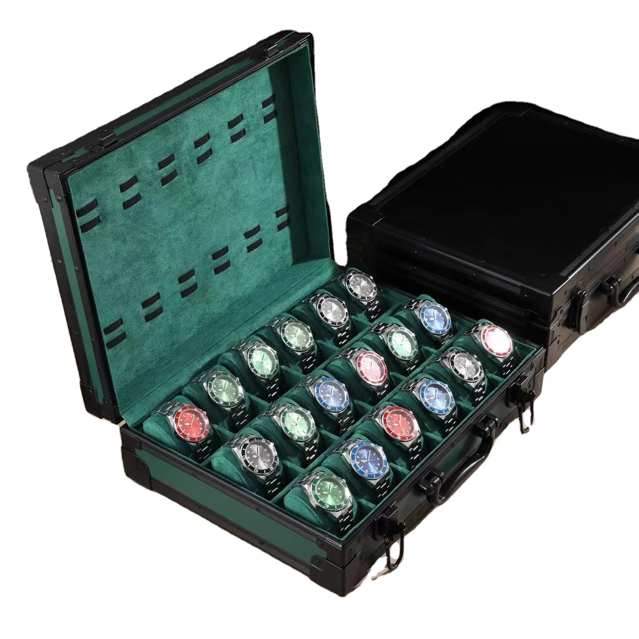 Hot Selling Custom Clear Window Glass Luxury Pu Leather Large Capacity Watch Display Box 12 Slots Multi Function Watch Case