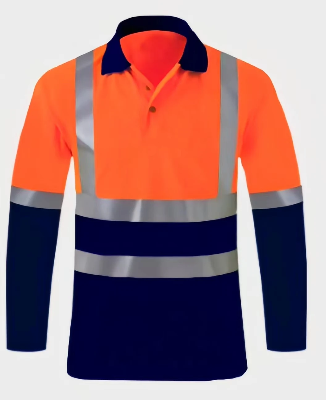 Custom Mesh Quick Dry  Breathable Reflective Safety Fluorescent Green Orange Road Construction Building  Long Sleeve Polo Shirt