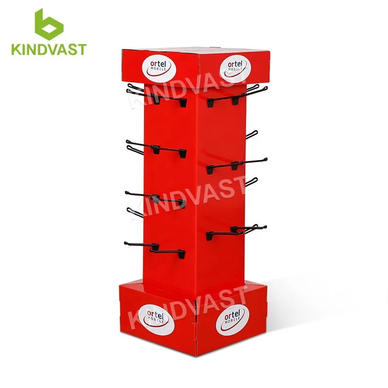 Retail Cardboard Paper Rotating Hook Display Stand For Electronics