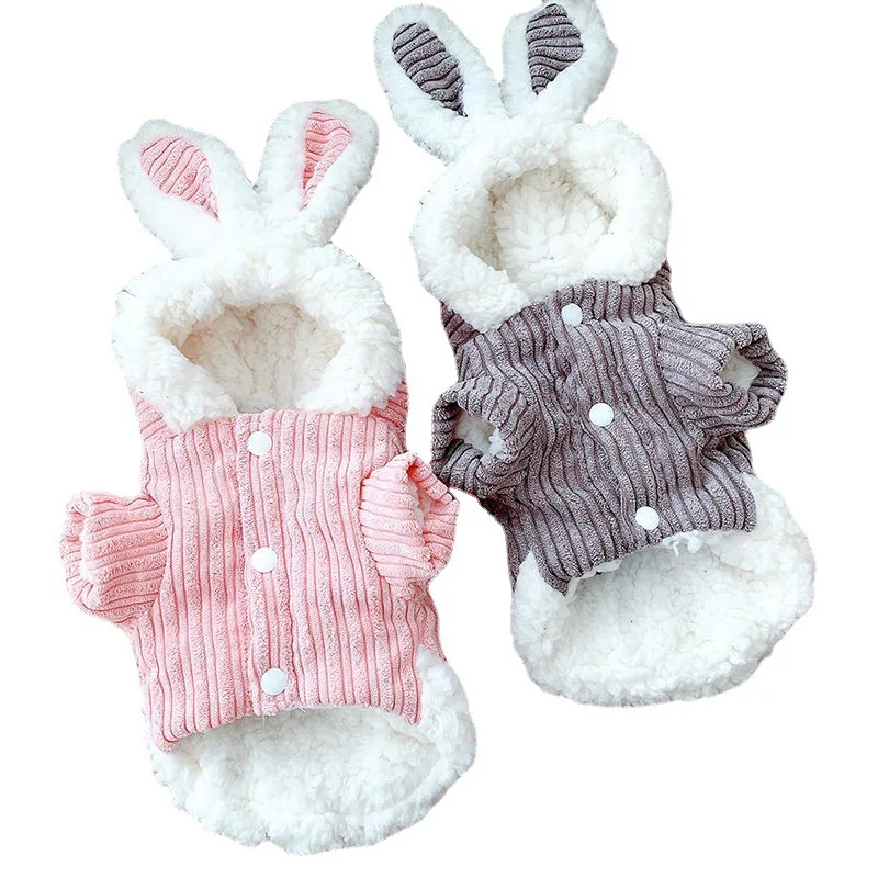 New Cute Rabbit Clothing Winter Pet Dog Clothes Outfit Cats Small Dogs Corduroy Plush Warm Jacket