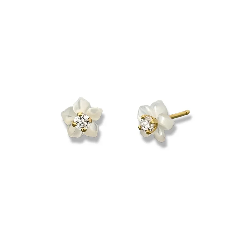 Elegant Mother of Pearl Nacre flower Earrings with CZ stone for women fitted Suitable for any occasion