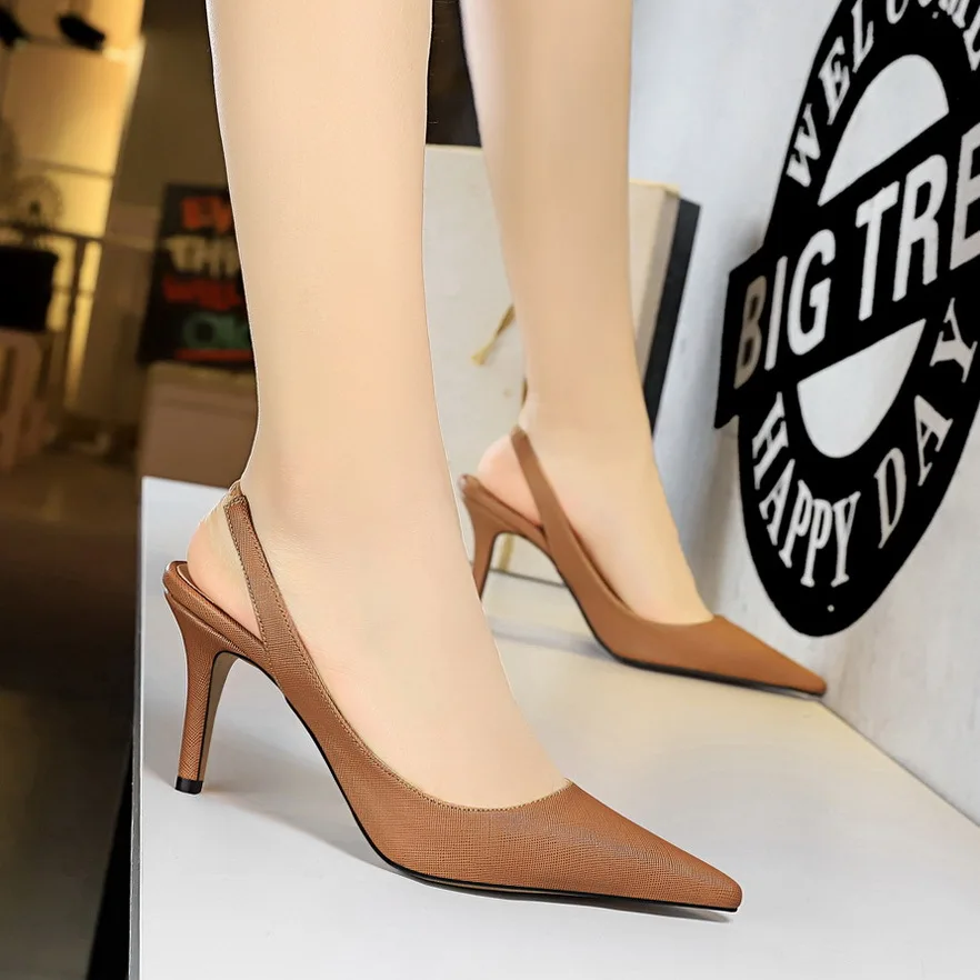 
Plus size China factory Wholesale price PU upper 8 cm high heels high heel shoes 