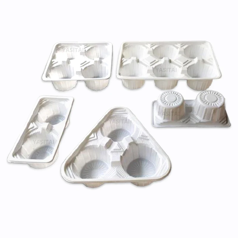 4 Cup Plastic Cup Holder With Handle Blister Packaging Hand Basket For Milk Tea Drink Cups Takeaway