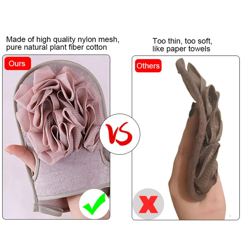 Wholesale 2 in 1 Bath Exfoliating Mesh Gloves Dead Skin Removal Brush Reusable Shower Body Scrubbing Mitt For for Men and Women