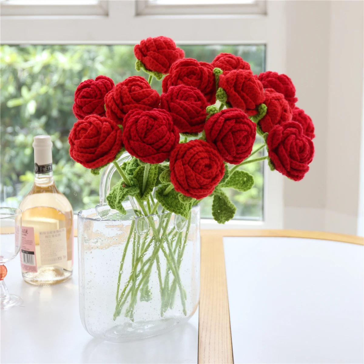 Knitted Artificial Rose Handmade Crochet Flowers for Wedding Bouquet DIY Gifts