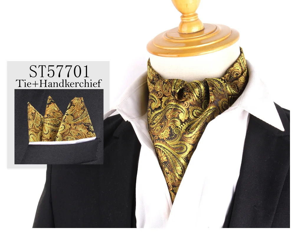 Мужской свадебный аксессуар стильный жаккардовый галстук из полиэфирной ткани Пейсли Аскот галстук и карманный квадратный набор