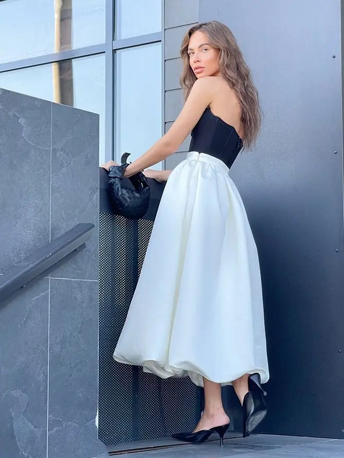 2023 new arrival women balloon skirt solid color elegant satin midi bubble skirts