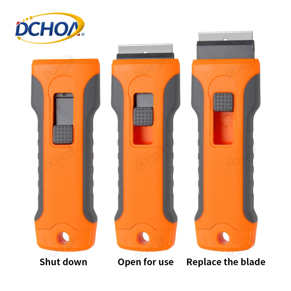 DCHOA Car Wrapping Window Tint Glass Clean Long Handle Razor Scraper With Backup Blades Storage Box