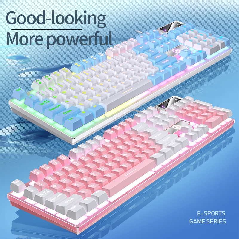 104 Keys Gaming Keyboard USB Wired Gaming Keyboard Mechanical Feel Tri-color Backlight Computer E-sports Peripherals for Desktop