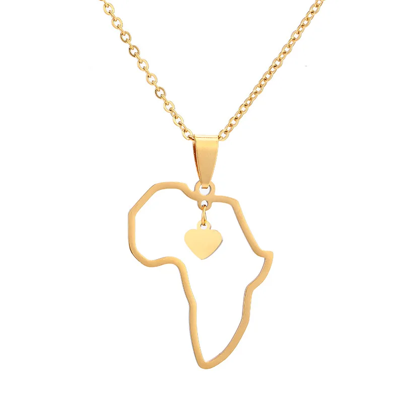 Factory Wholesale Price Custom Dubai 18k Solid Gold Plated Fashion Trendy Africa Map Pendant Necklace
