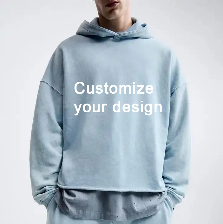 Wholesale heavyweight cotton cut edge raw hem oversized high quality manufacturers custom logo cropped men 3d puff print hoodies