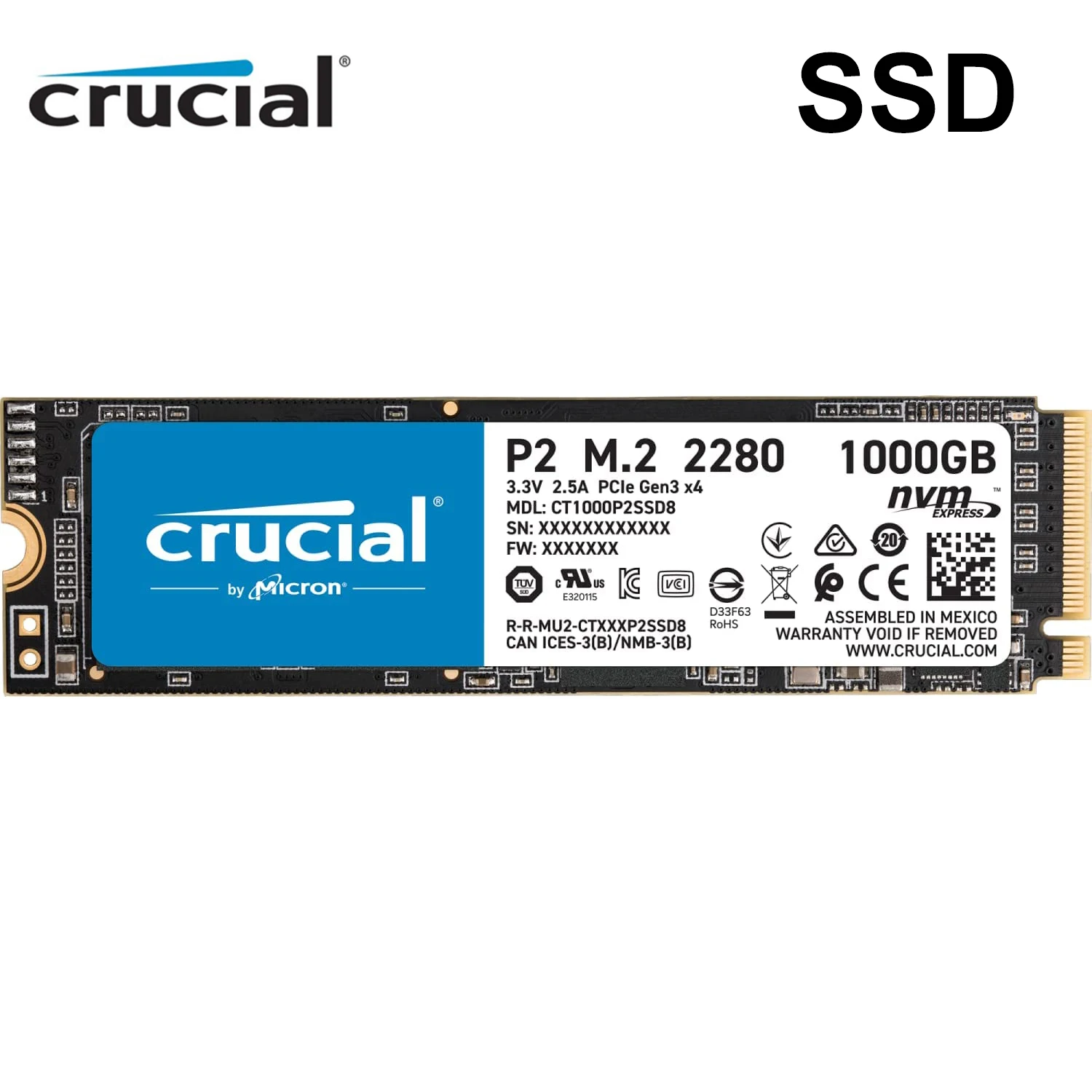 Crucial P2 250Gb 500Gb SSD PCIe M.2 2280 Hard Drive hdd 1Tb 2Tb Internal Solid State Disk for Laptop pc Hard Disk