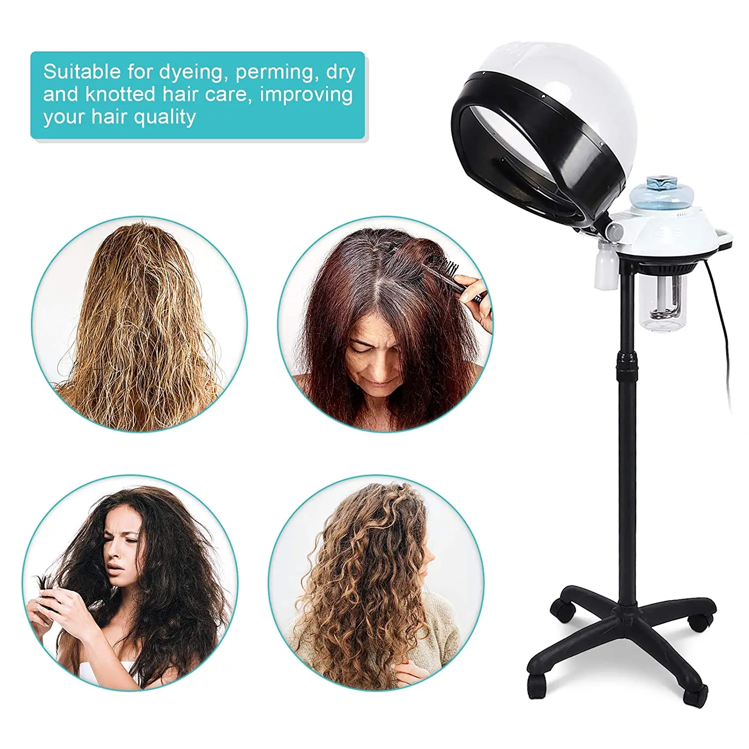 adjustable professional hair color steamer for beauty salon use with rolling stand