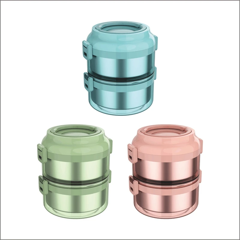 New Style 6585 Homio Tedemei 1.6L portable BPA free leak-proof round Stainless steel 2 layers design student kid bento lunch box