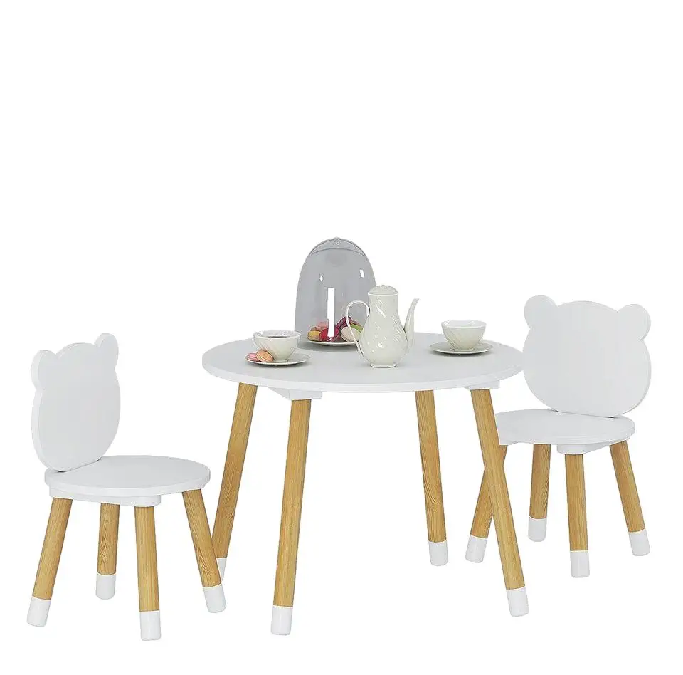 Kids Wooden Table and Chair Set round Play Table for Toddlers Girls and Boys White Table and Chair Set for Living Room