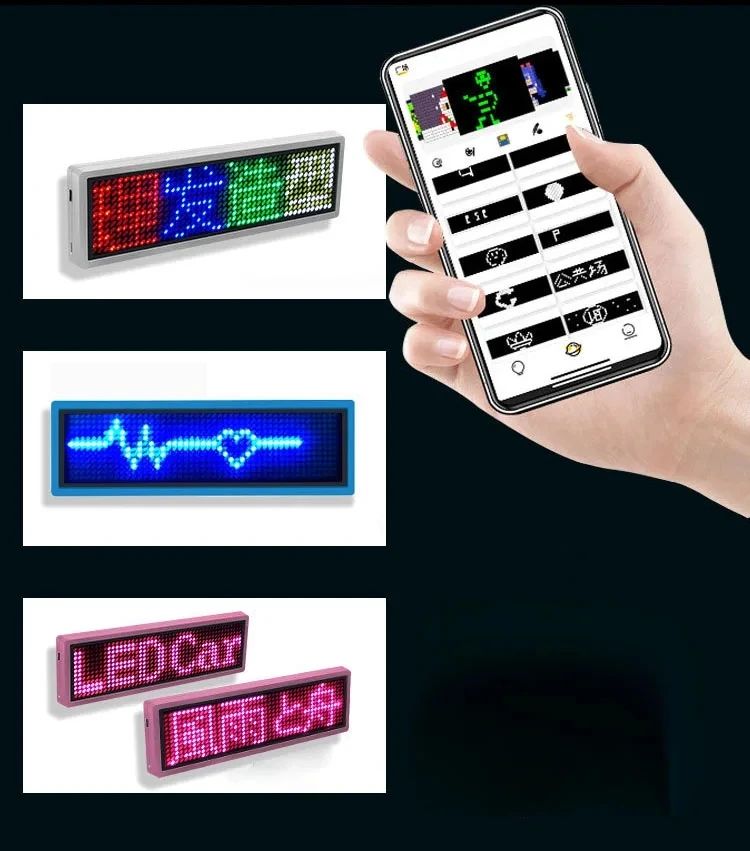 Smart APP Control Lighting LED Name Badge Scrolling Message Display LED Name Plate Magnetic Pin Badge Rechargeable LED Name Tag