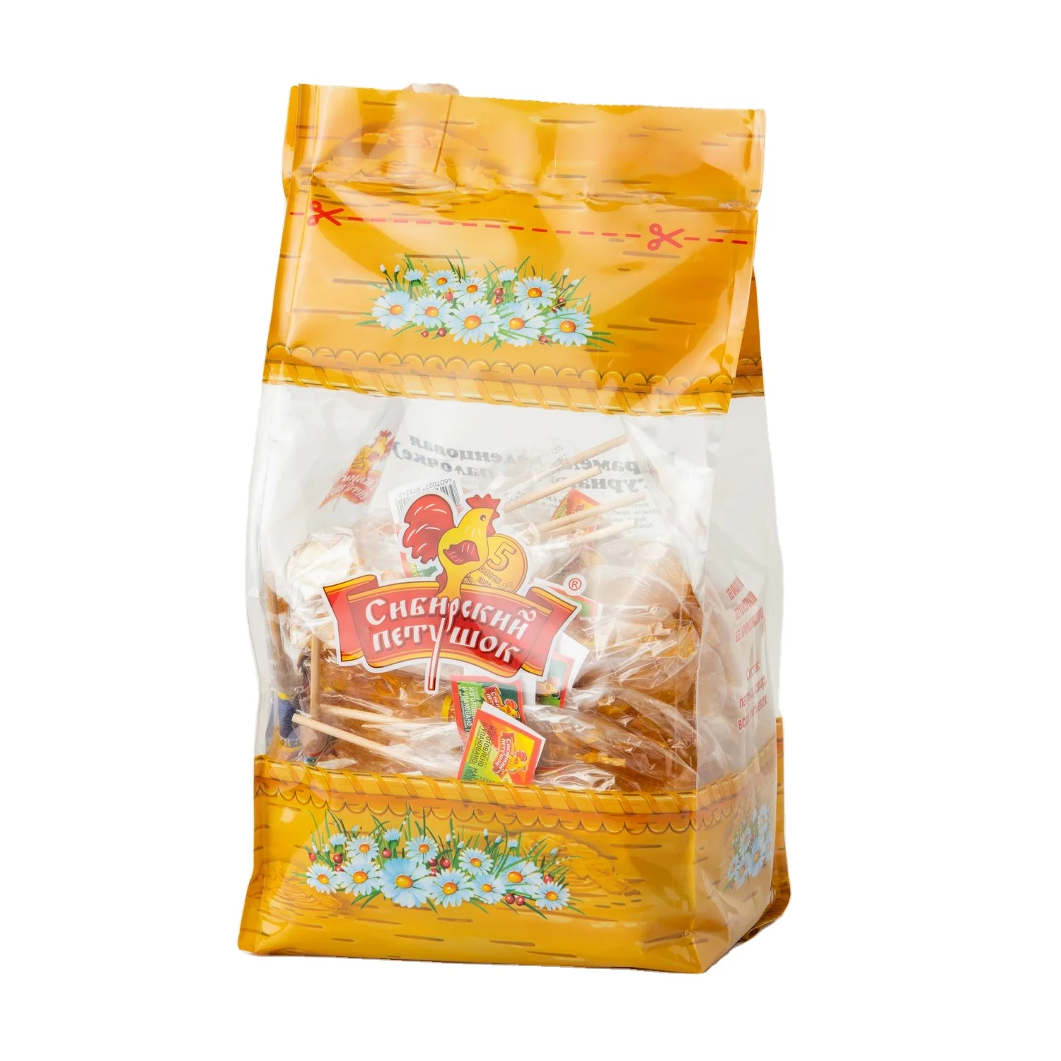 Леденец карамельный «Сибирский петушок» жесткие конфеты 14 г., 50 шт. * 6 bl / Doypak (ассорти 3 firurs)