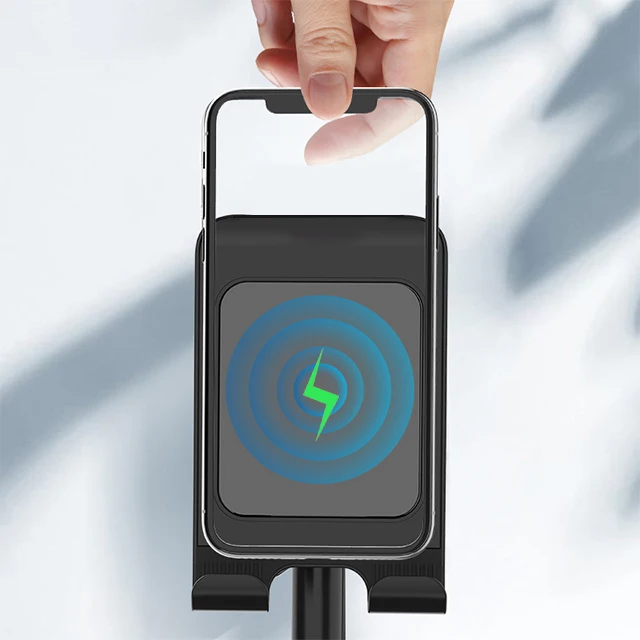 Most Popular Retractable Design Tablet Car Mount Holder with Qi Fast Desk Lamp Wireless Charger Mobile Phone Black Electric 10W