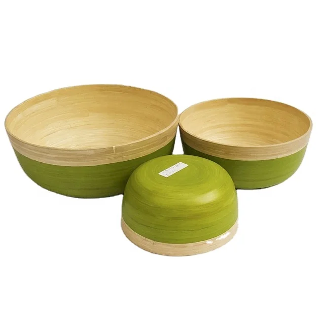 Best Quality New Design Natural Ecofriendly Salad Set of 3 Bowls Spun Bamboo Bowl Made in Vietnam