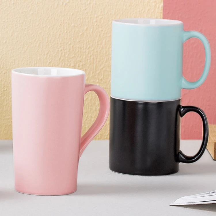 Wholesale custom oversize color glazed pink ceramic coffee mug with handle