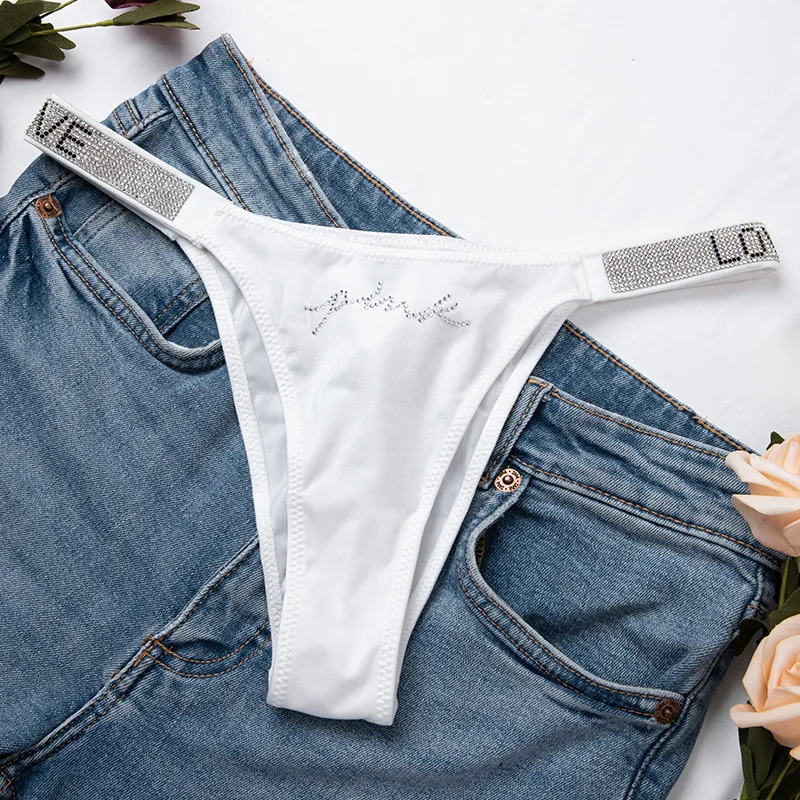 LOVE rhinestone side strap hot sexy panties photos Low waist comfortable ice silk  ladies cotton underpants