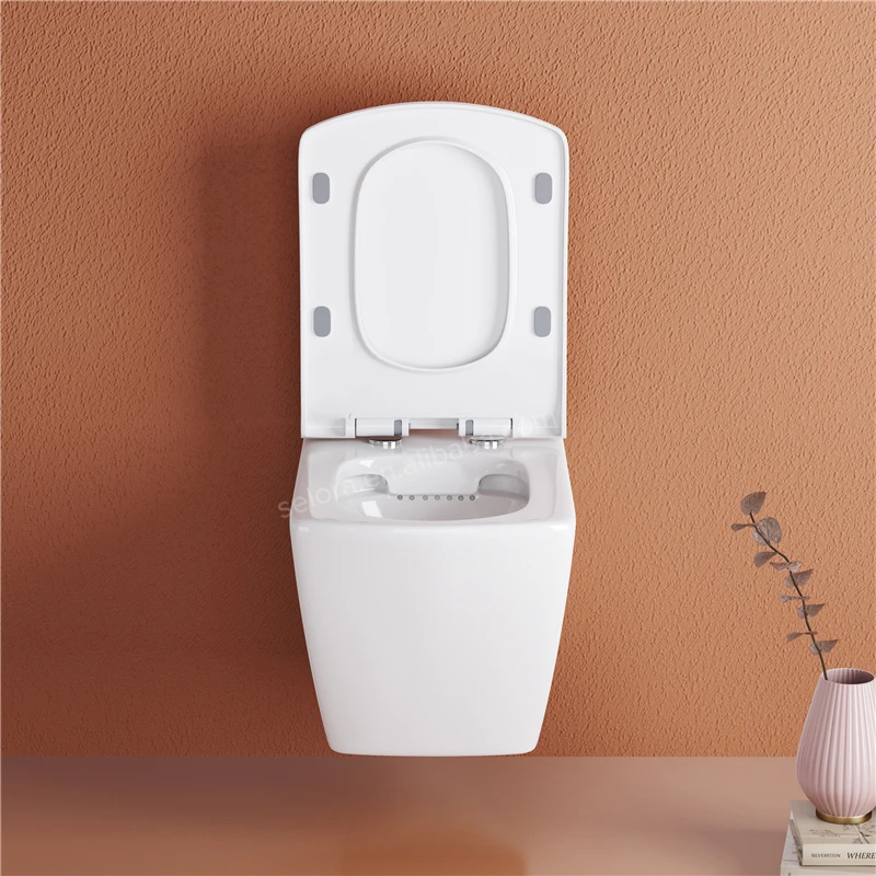 European Rimless Square Wall Hung Toilet Ceramic Wall Mounted Hanging P-trap Toilet In Matt Black Color For Home Hotel Bathroom