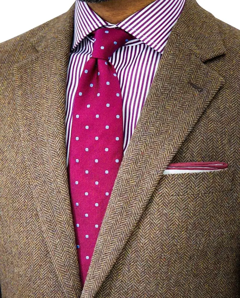 2020 mens office uniform bespoke brown tweed 3 piece suits