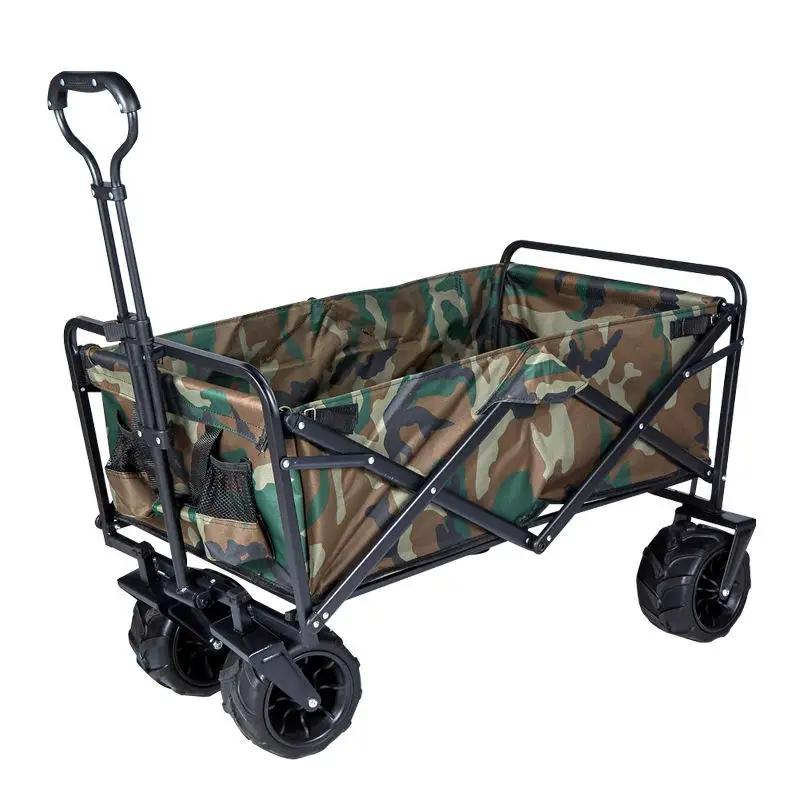 Four wheeled foldable portable camping picnic cart big capacity outdoor heavy duty beach trolley cart for carry