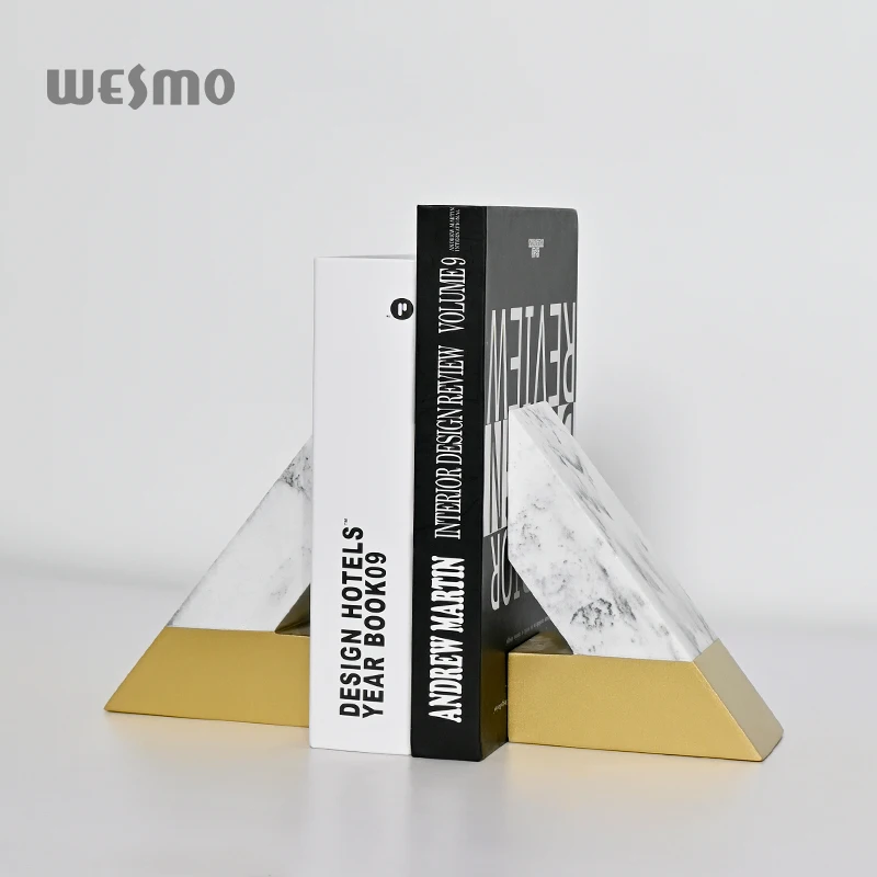 New Design Bookends Decorative Splash-ink Book Holder Triangular Notch Design Book Stand Resin Bookends