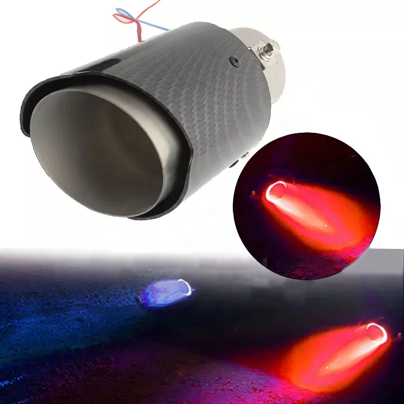 Factory Price Universal Refit Outlet Straight Curled Throat flames silencer Red Blue Light Car Led Muffler Exhaust Tips Pipe