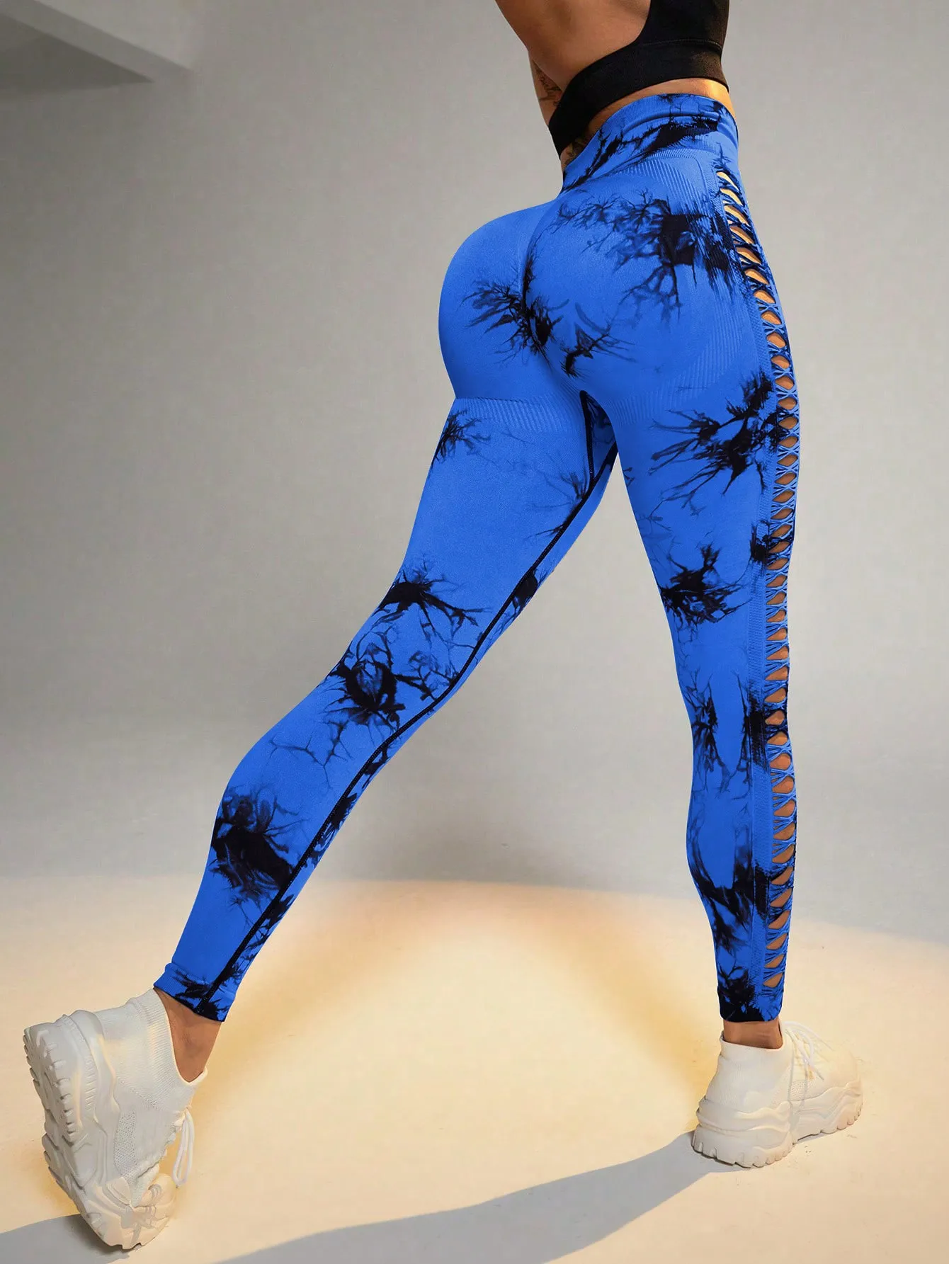 Ombre Tie Dye Double Push Up Yoga Leggings Women Gym Fitness Sports Wear Seamless Workout Tights Running Hollow yoga Pants LOGO