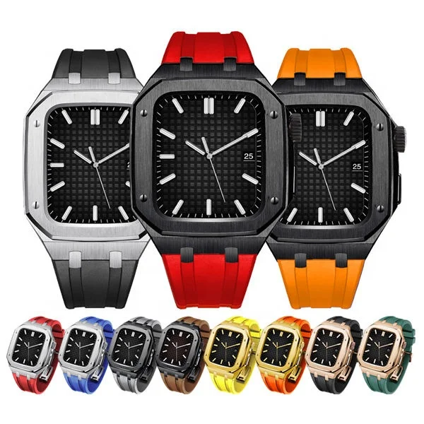 44mm 45mm Luxury rubber straps 316l stainless steel metal mod smart watch case for apple watch ap case cover iwatch series 8 7 6