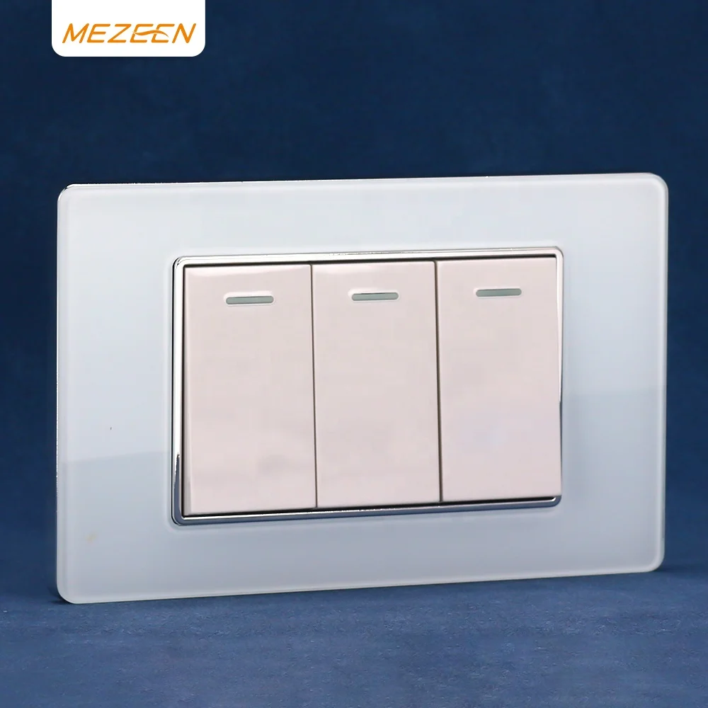 Light Switches Glass Plate Electrical US Standard 118 Type Electric Power 1/2 Way 1/2/3/4 Gang Push Button Wall Switch