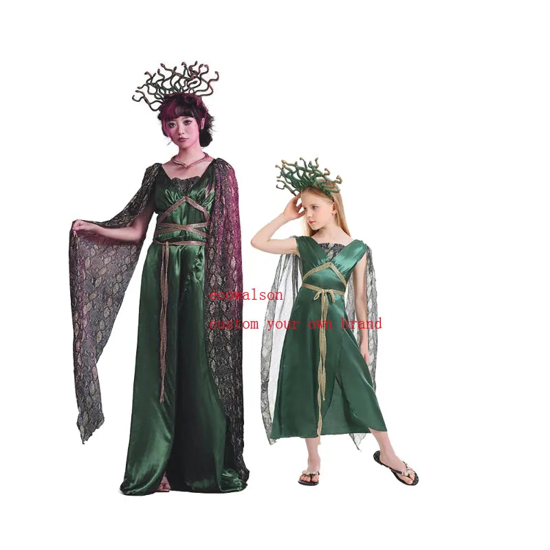 Ecowalson Ecoparty Gorgon Medusa костюм для детей взрослый Греческий миф змея Гидра повязка зеленое платье Хэллоуина Карнавал