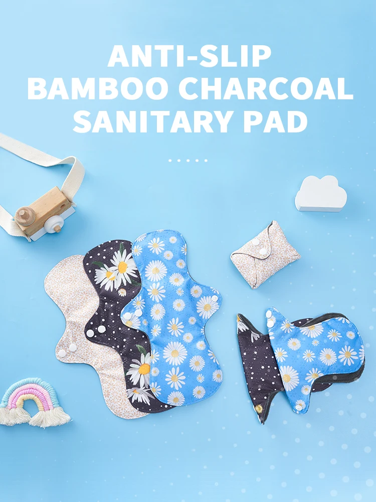 Moramona Non-slip Reusable Sanitary Napkin silicone dots Bamboo Charcoal Cloth Pads For Lady