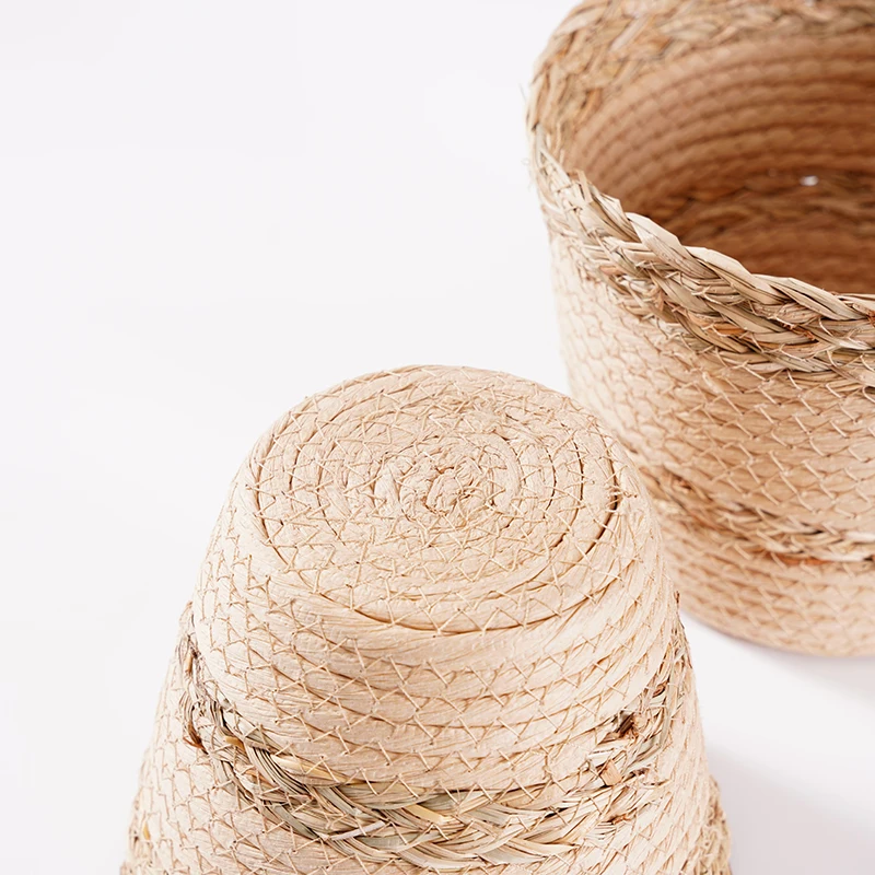 woven basket for plants Jute Spliced Seagrass Cotton Rope Plant Basket Modern Woven Storage Basket