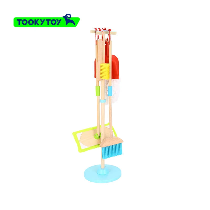 Wooden Cleaning Tool Toy Set Game Cleaner Housekeeping Sweep Indoor Pretend Play Toys for Kids
