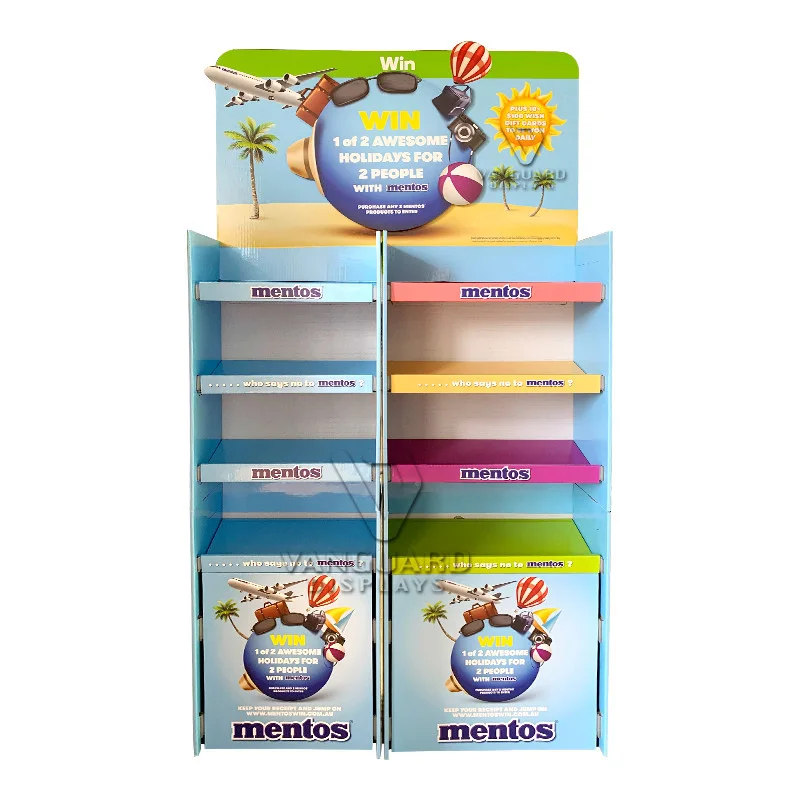 Customized floor toy snack potato chips candy food corrugated cardboard shelf retail display rack