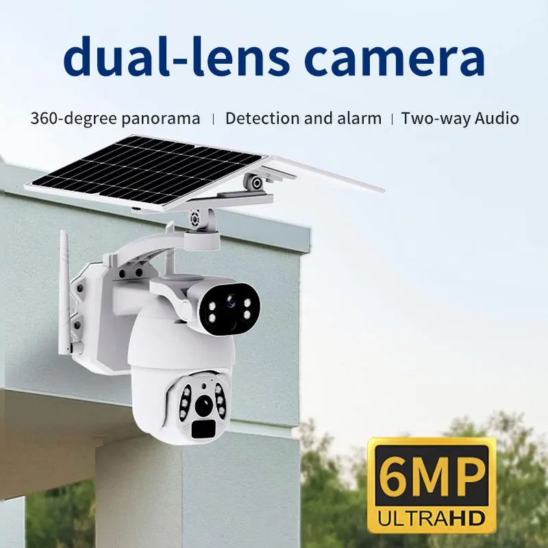 Pro Solar Powered Surveillance Security PTZ CCTV Camera Dual Lens Wireless Outdoor WiFi 4G Sim Card Solar Camera