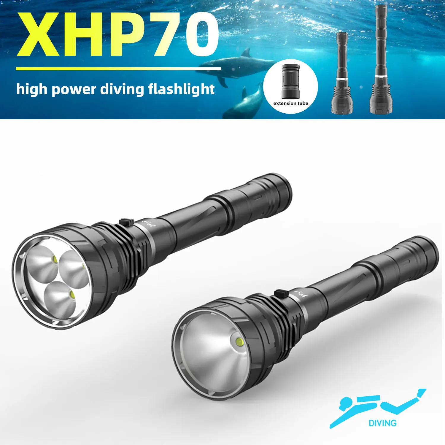 Высокомощный перезаряжаемый DV20 XHP70.2 светодиодный яркий свет фонарик для дайвинга 100 м подводный водонепроницаемый Подводный фонарь лампа