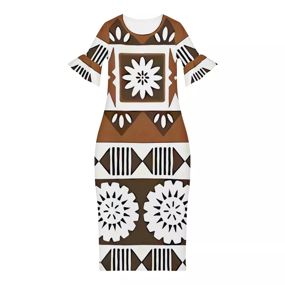 Traditional Pacific Island Tapa Cloth Printed O Neck Office Dresses Women Formal Work 2021 Women Clothing Summer Dress