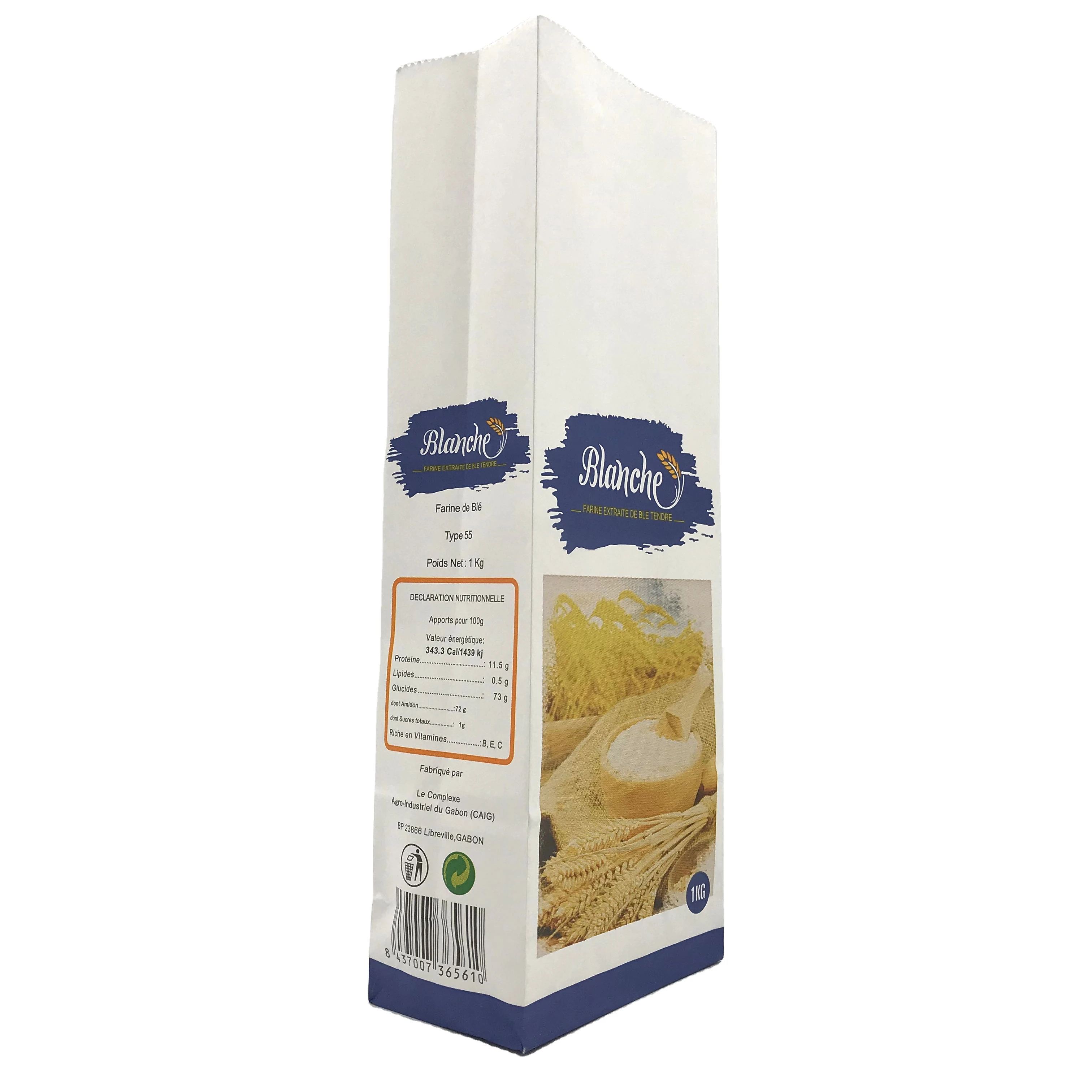 Moisture Proof Flour Square Bottom Custom Logo Printed Packaging Matte Laminated Carry Out Kraft Paper Bag Without Handle