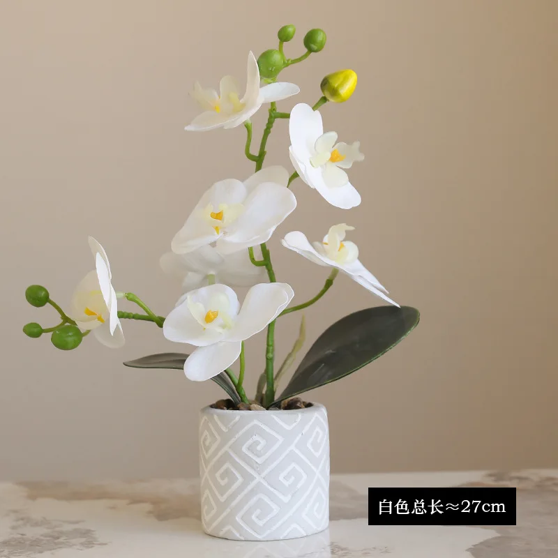 Artificial Orchid Flower with Pretty Ceramic Vase Faux Orchid Phalaenopsis Arrangement for Wedding Indoor and Outdoor Decoration