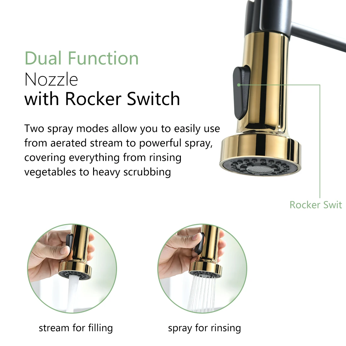 FLG:BG1135 Commercial Black and Gold Combination One Hole Water Saving Single Handle Pull Out Spray Kitchen Faucet