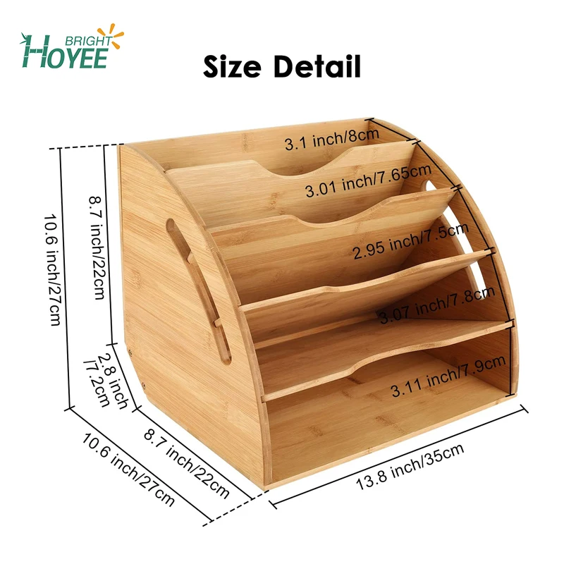Bamboo File Organizer Fan-Shaped Desktop Document Paper Sorter for Office Home School