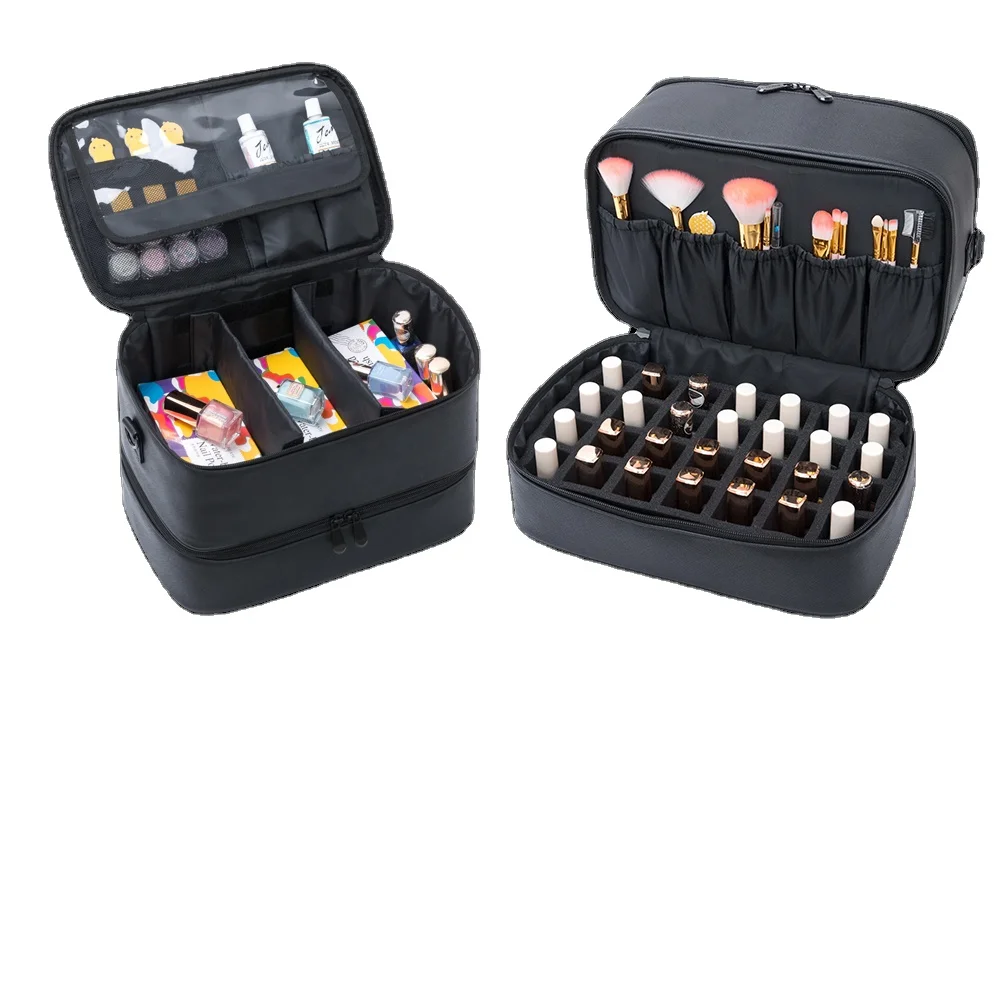 wholesale new custom Portable brush holder Flexible Divider insert makeup bag organizer PU Leather Travel vanity nail case