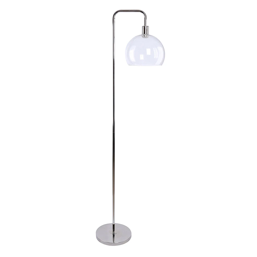 Clear Glass Polished Nickel Slim Metal Tube Round Base Modern Standing Lamp For Home Decor